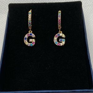 👉🏻💜Letter G Hoop Rhinestone Earrings